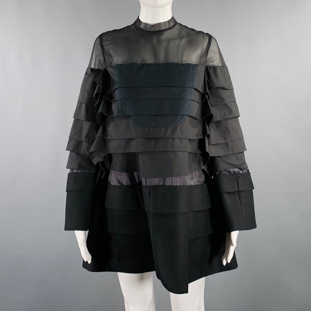 SACAI Size S Black Polyester Blend Long Sleeve Layered Dress
